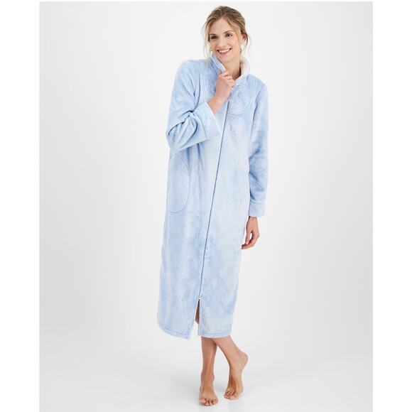 Charter Club Women's Long Snowflake Embossed Zip-Front Robe, Snowflake Blue XL - Picture 1 of 4